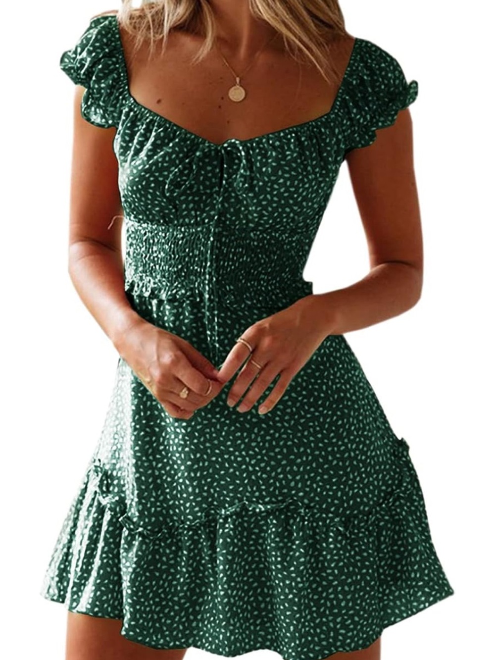 Echo Green Floral Ruffle Mini Dress